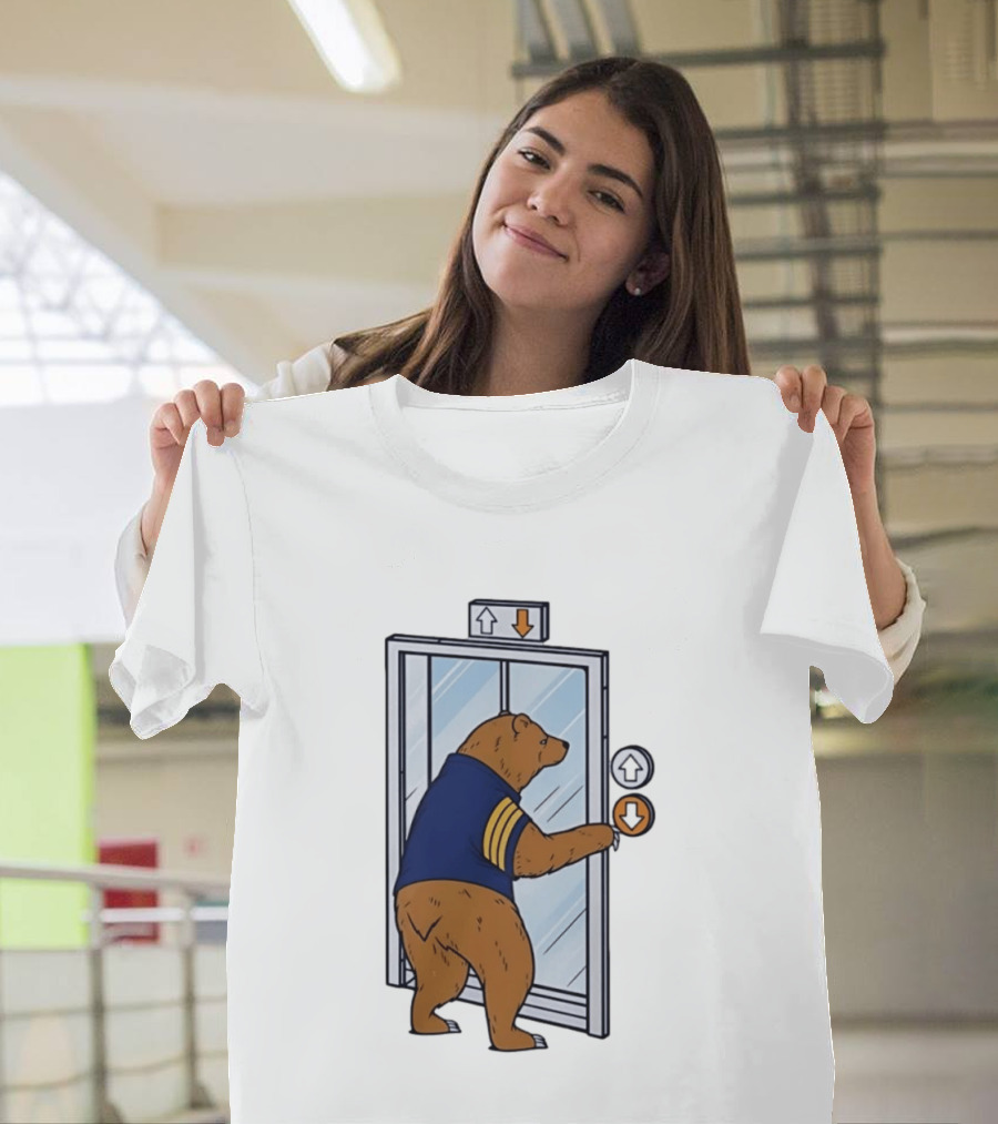 Bear In Blue Jacket Pressing Elevator Down Button T-Shirt