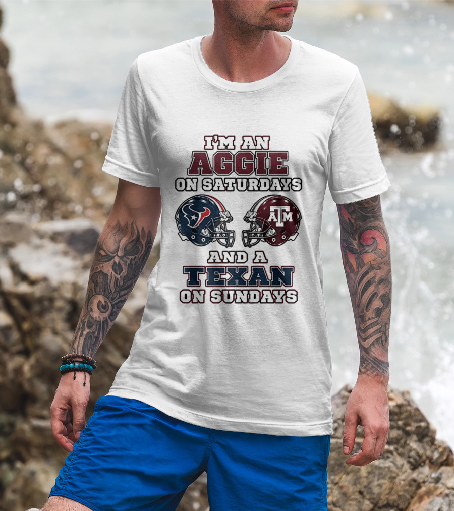 I'm An Aggie On Saturdays And A Texan On Sundays Football Helmets T-Shirt
