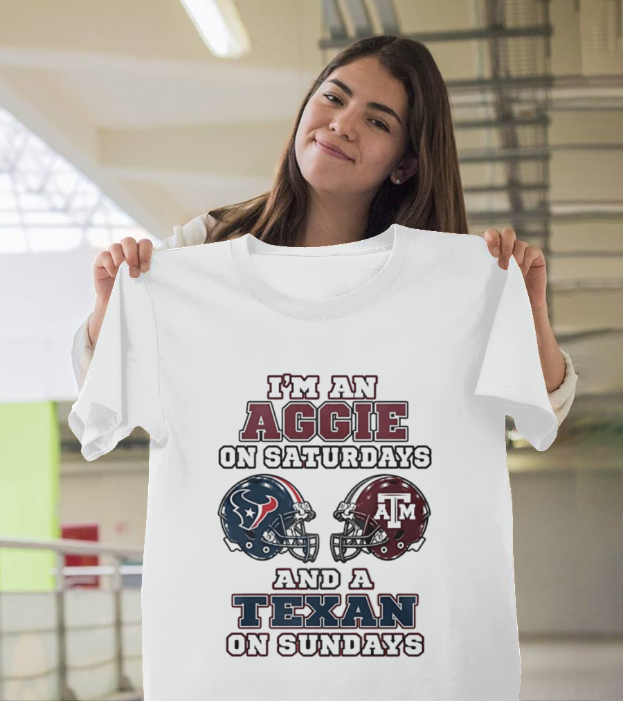 I'm An Aggie On Saturdays And A Texan On Sundays Football Helmets T-Shirt