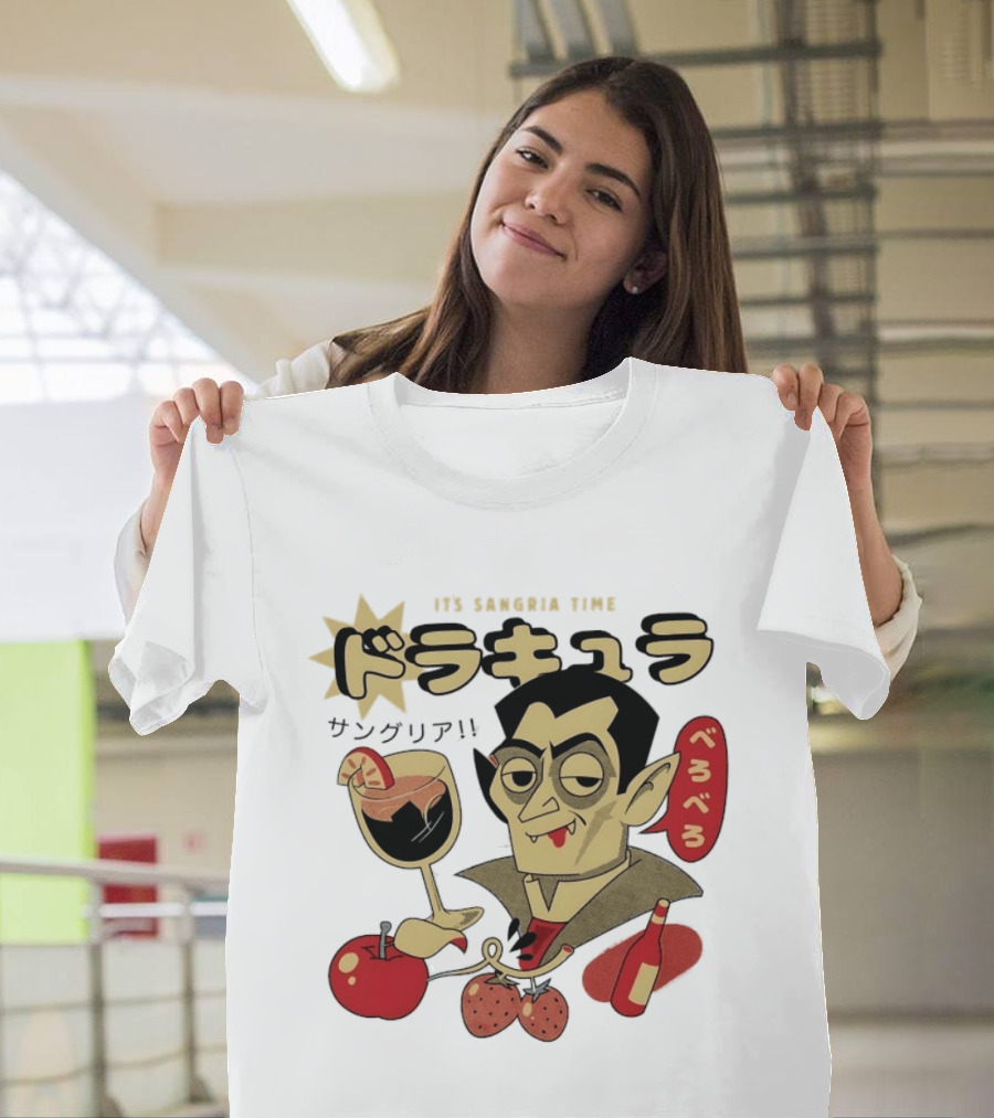 Dracula It's Sangria Time Japanese Vampire Bero Bero Retro Drink T-Shirt