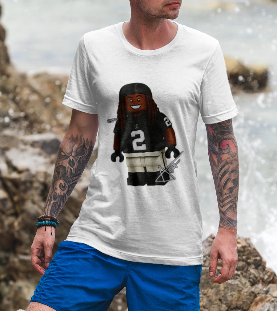 Las Vegas Raiders Running Back Ashton Jeanty 2 Lego Minifigure With Football Helmet T-Shirt