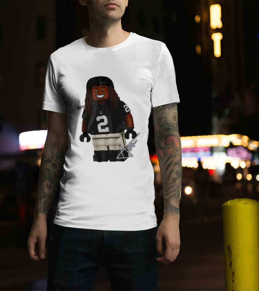Las Vegas Raiders Running Back Ashton Jeanty 2 Lego Minifigure With Football Helmet T-Shirt