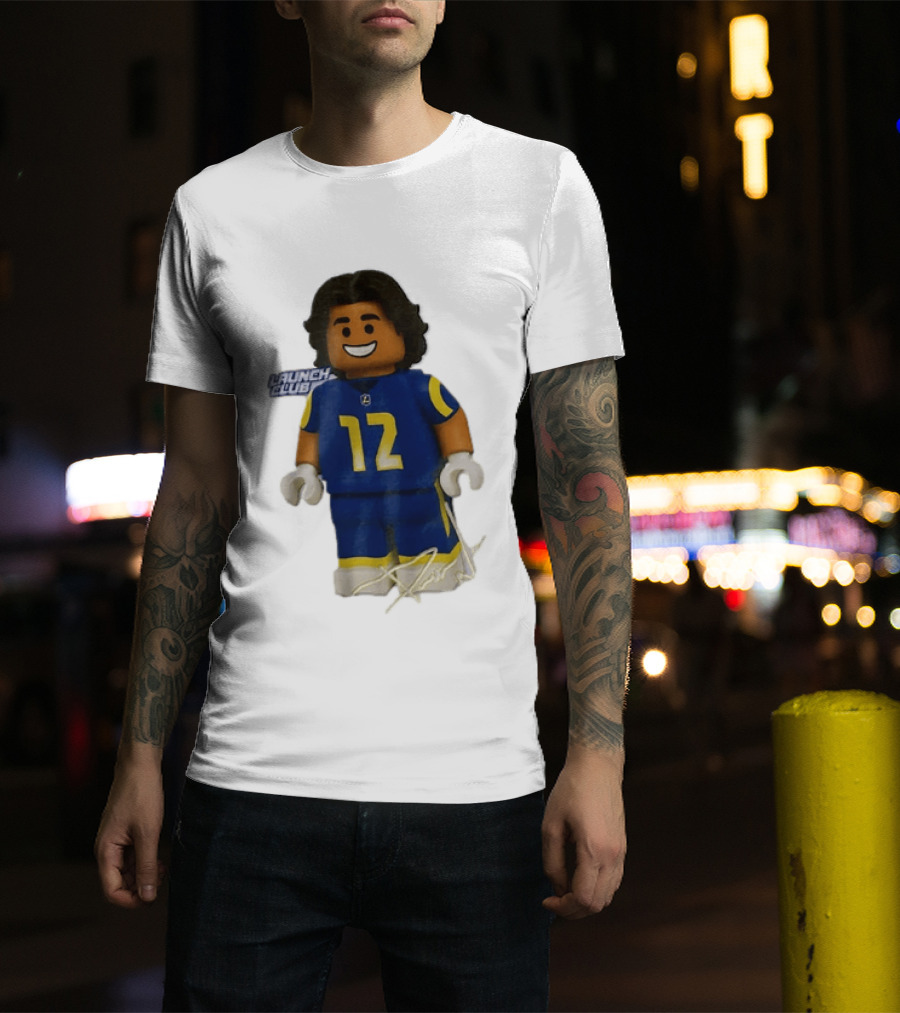 Los Angeles Rams Wide Receiver Puka Nacua Launch Club Number 12 Lego T-Shirt