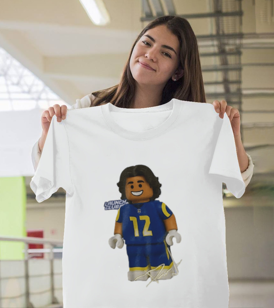Los Angeles Rams Wide Receiver Puka Nacua Launch Club Number 12 Lego T-Shirt