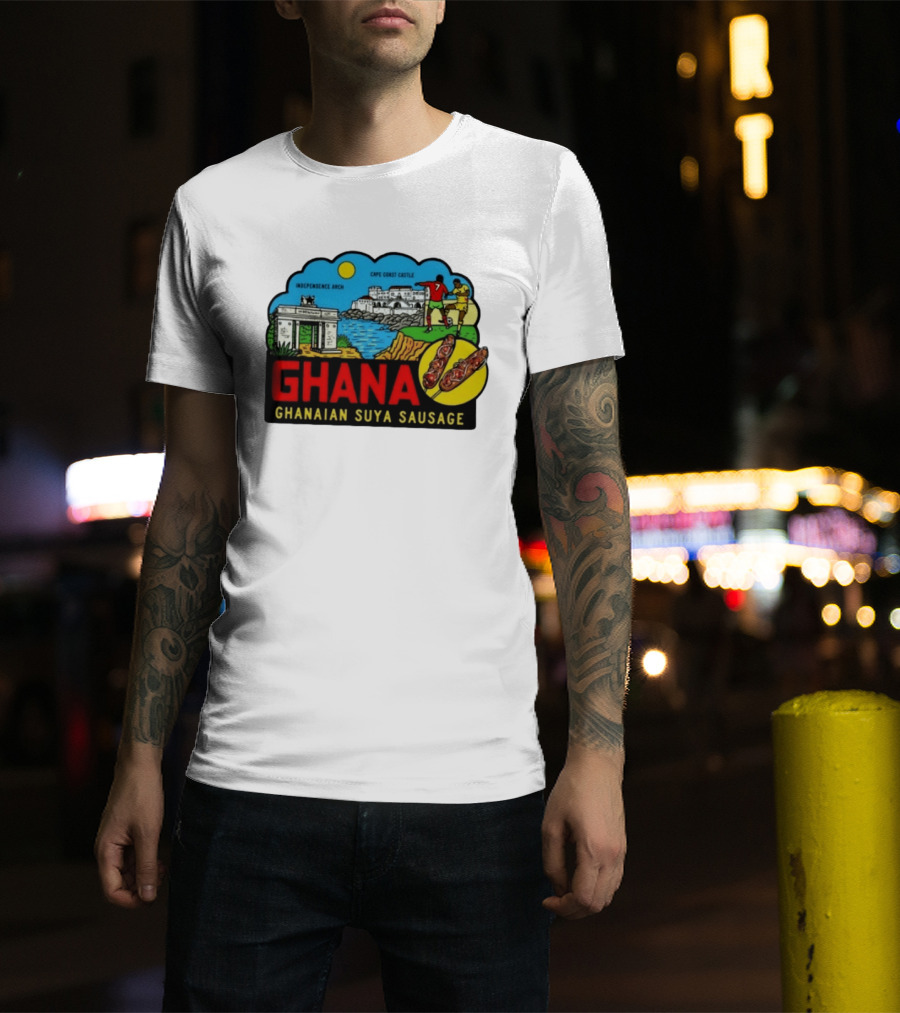 Ghana Cape Coast Castle Independence Arch Ghanaian Suya Sausage Soccer Scene T-Shirt