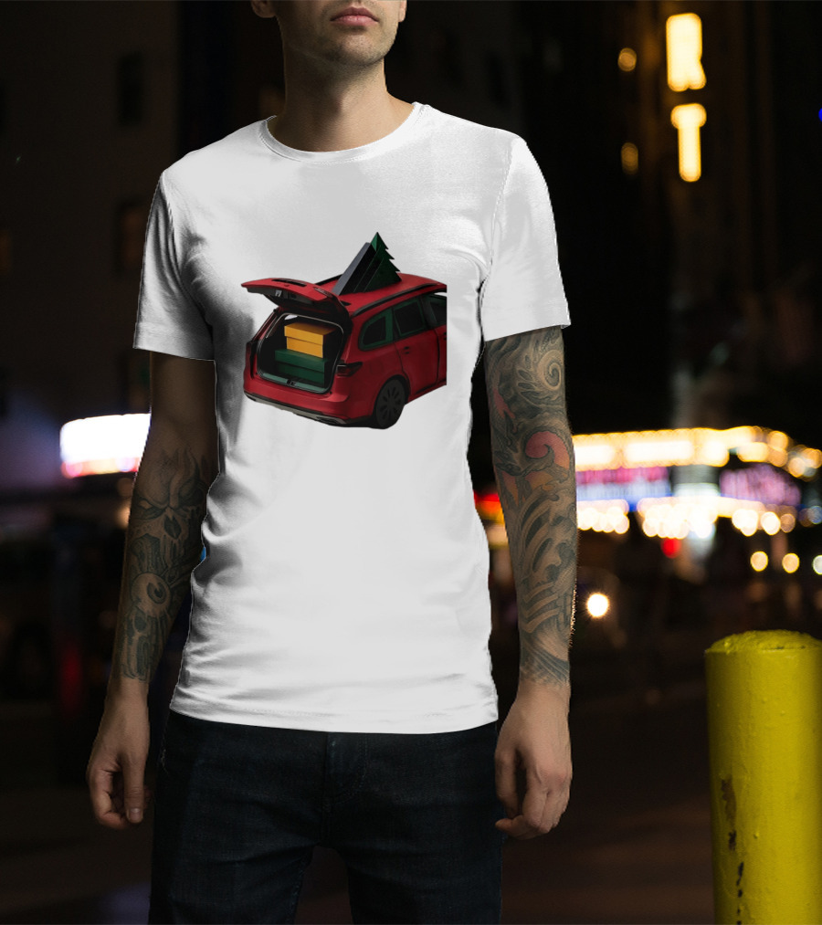 Most Likely To Pack The Car Festive Holiday Travel Scene With Christmas Tree And Gifts T-Shirt