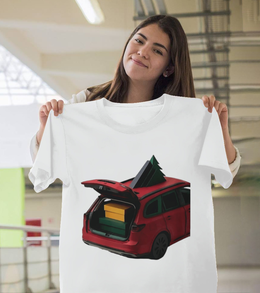 Most Likely To Pack The Car Festive Holiday Travel Scene With Christmas Tree And Gifts T-Shirt