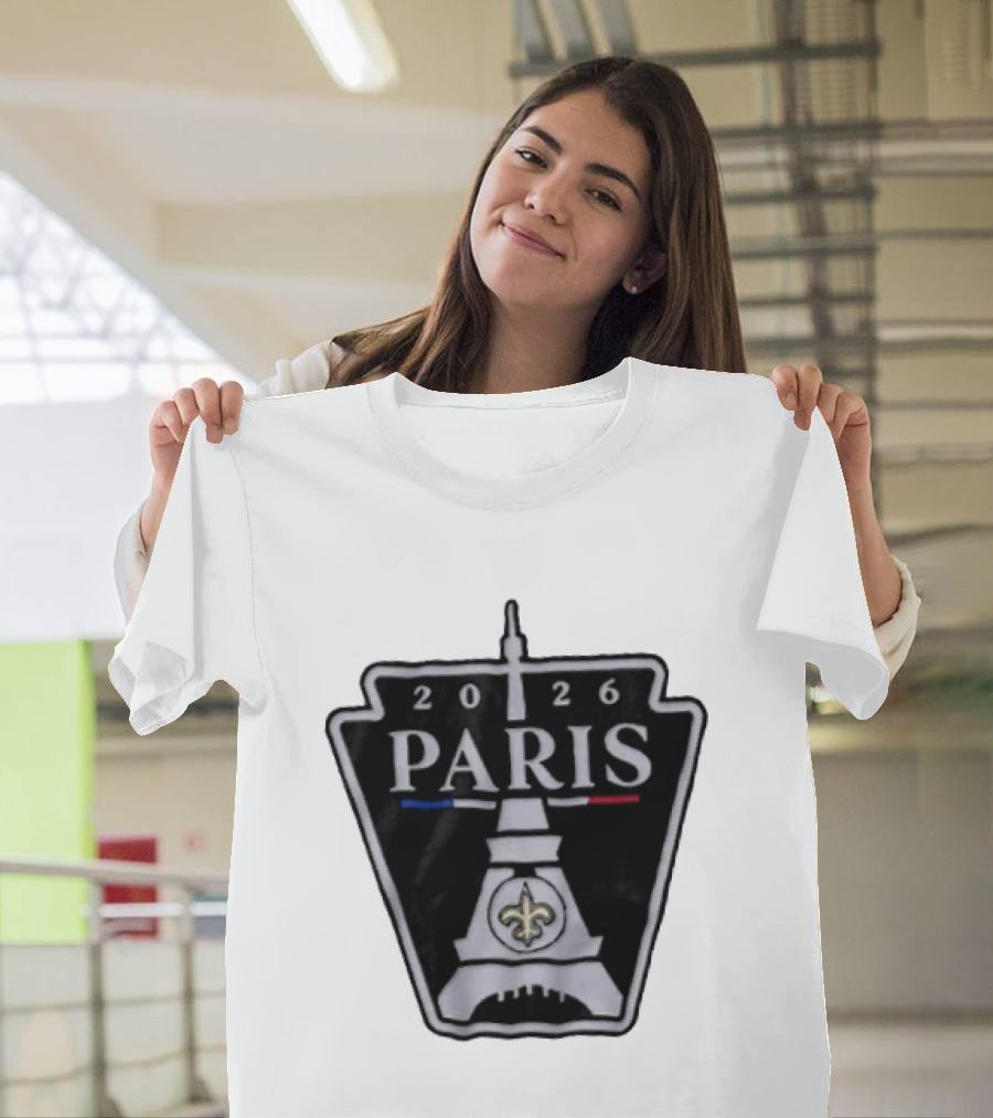New Orleans Saints 2026 Paris Eiffel Tower Fleur De Lis NFL Event T-Shirt