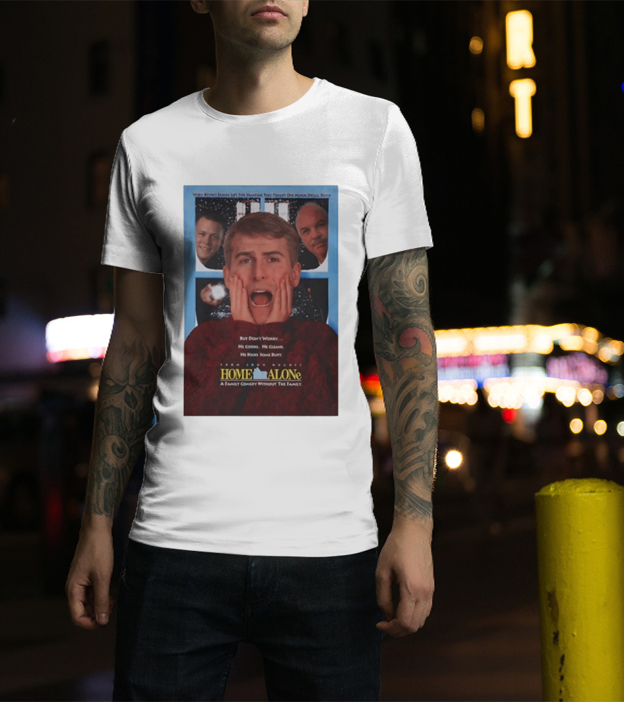 Home Alone But Don't Worry He Cooks He Cleans He Kicks Some Butt John Hughes Movie Kevin McCallister T-Shirt