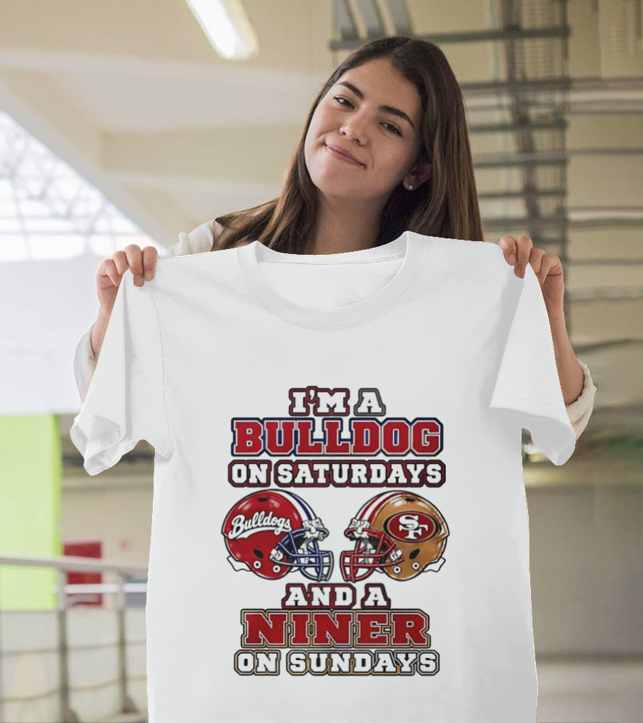 I'm A Bulldog On Saturdays And A Niner On Sundays Football Helmets T-Shirt
