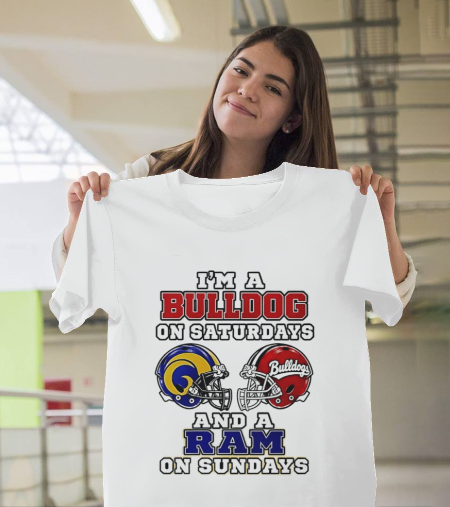 I'm A Bulldog On Saturdays And A Ram On Sundays Football Helmets T-Shirt
