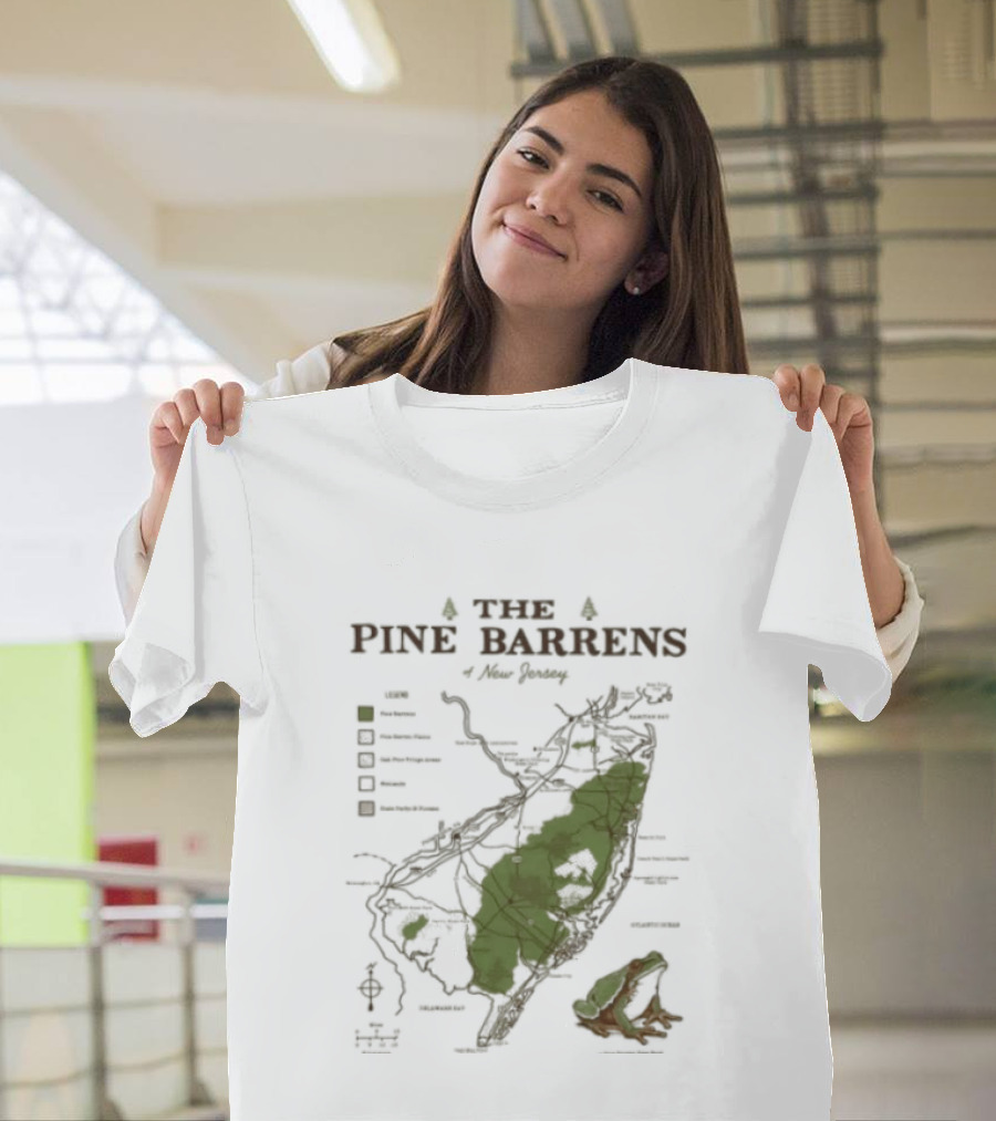 The Pine Barrens Of New Jersey Map Adventure Landmarks Forest Areas T-Shirt