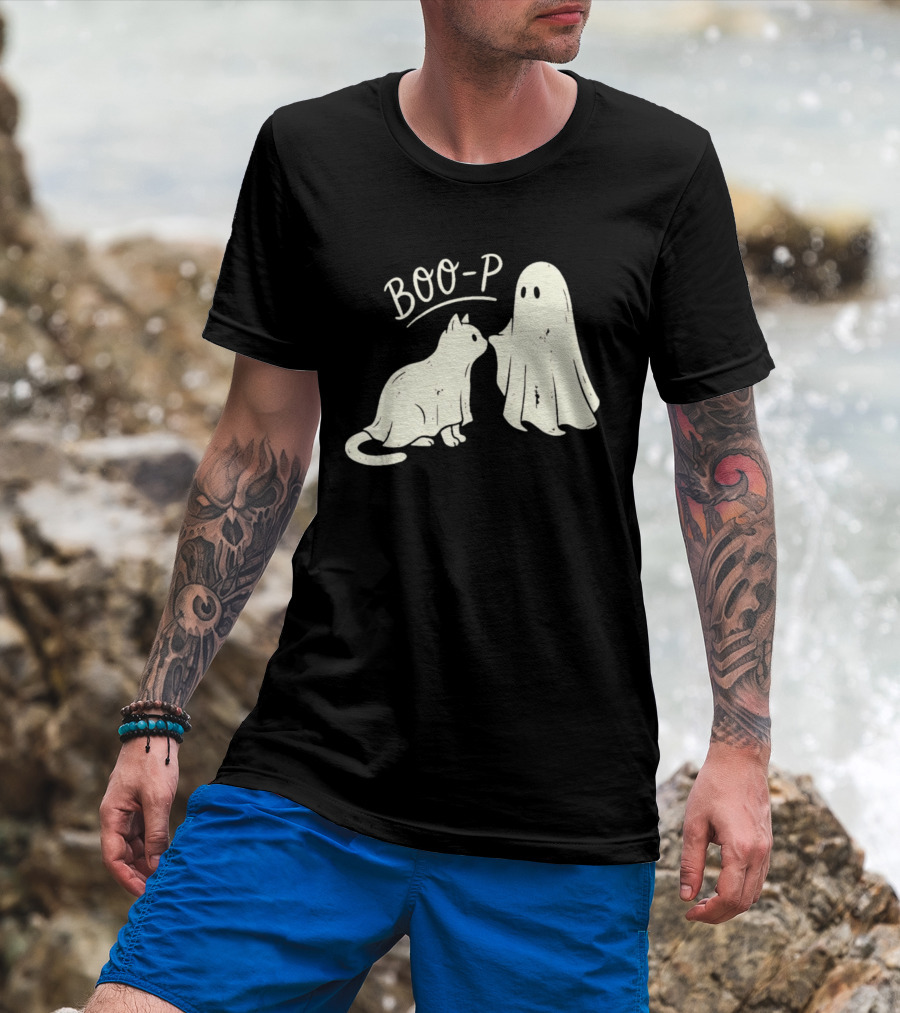Boo P Humor Halloween Cat Ghost Playful Spirit And Feline Paw Interaction T-Shirt
