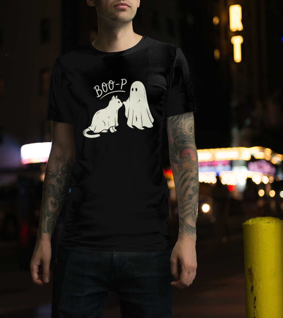 Boo P Humor Halloween Cat Ghost Playful Spirit And Feline Paw Interaction T-Shirt