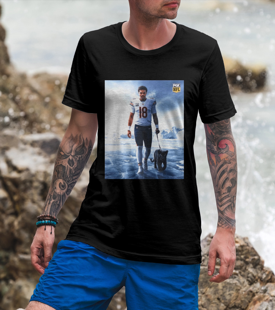 Chicago Bears QB #18 Arctic Panther Fox NFL Icy Football Player Black Panther T-Shirt