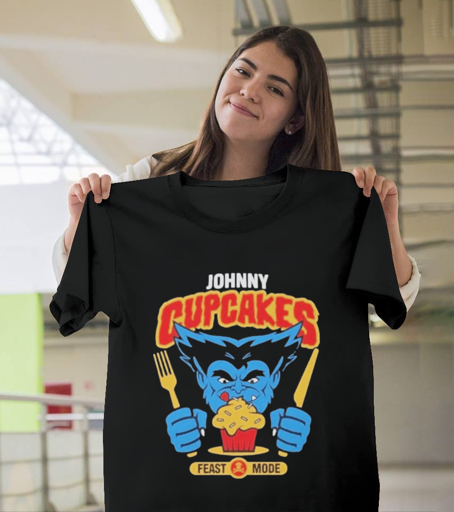 Johnny Cupcakes Feast Mode Blue Wolverine Eating Cupcake T-Shirt