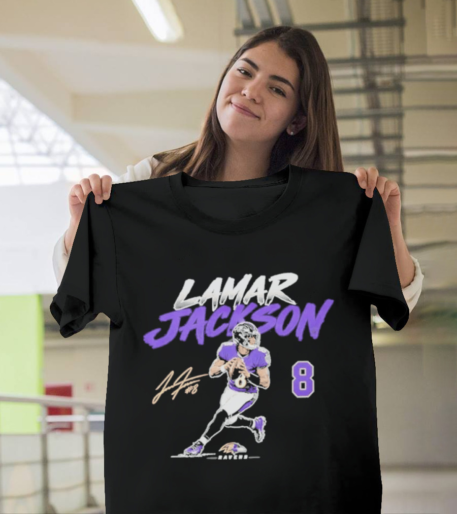 Lamar Jackson 8 Baltimore Ravens Football 2026 T-Shirt