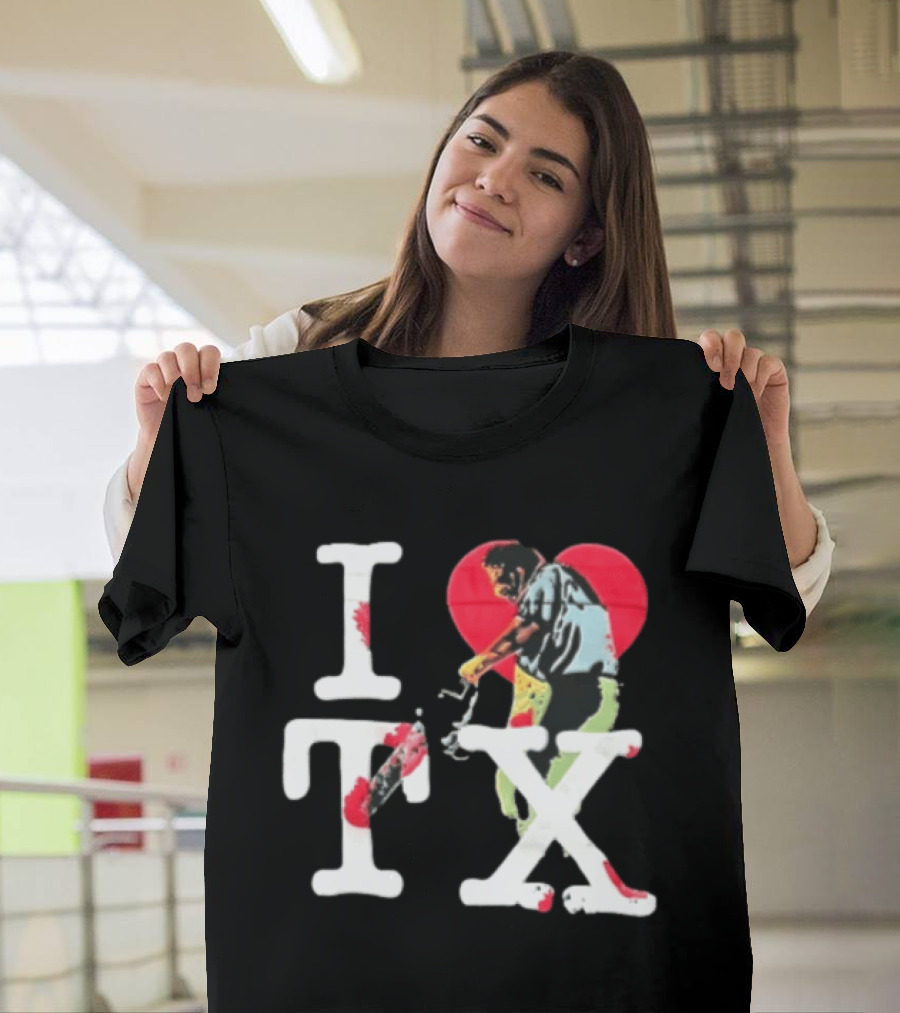 I Love Tx Leatherface Chainsaw Heart Blood Splatter T-Shirt