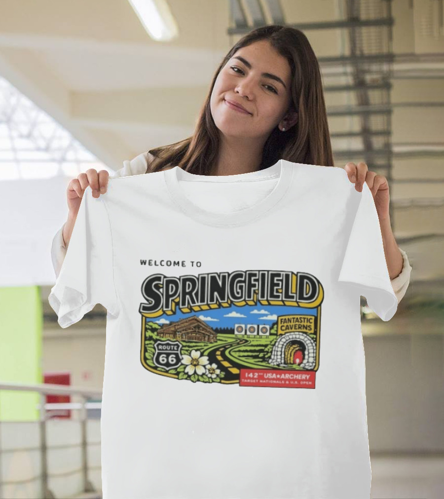 Welcome To Springfield Route 66 Fantastic Caverns 142nd USA Archery Target Nationals U.S. Open T-Shirt
