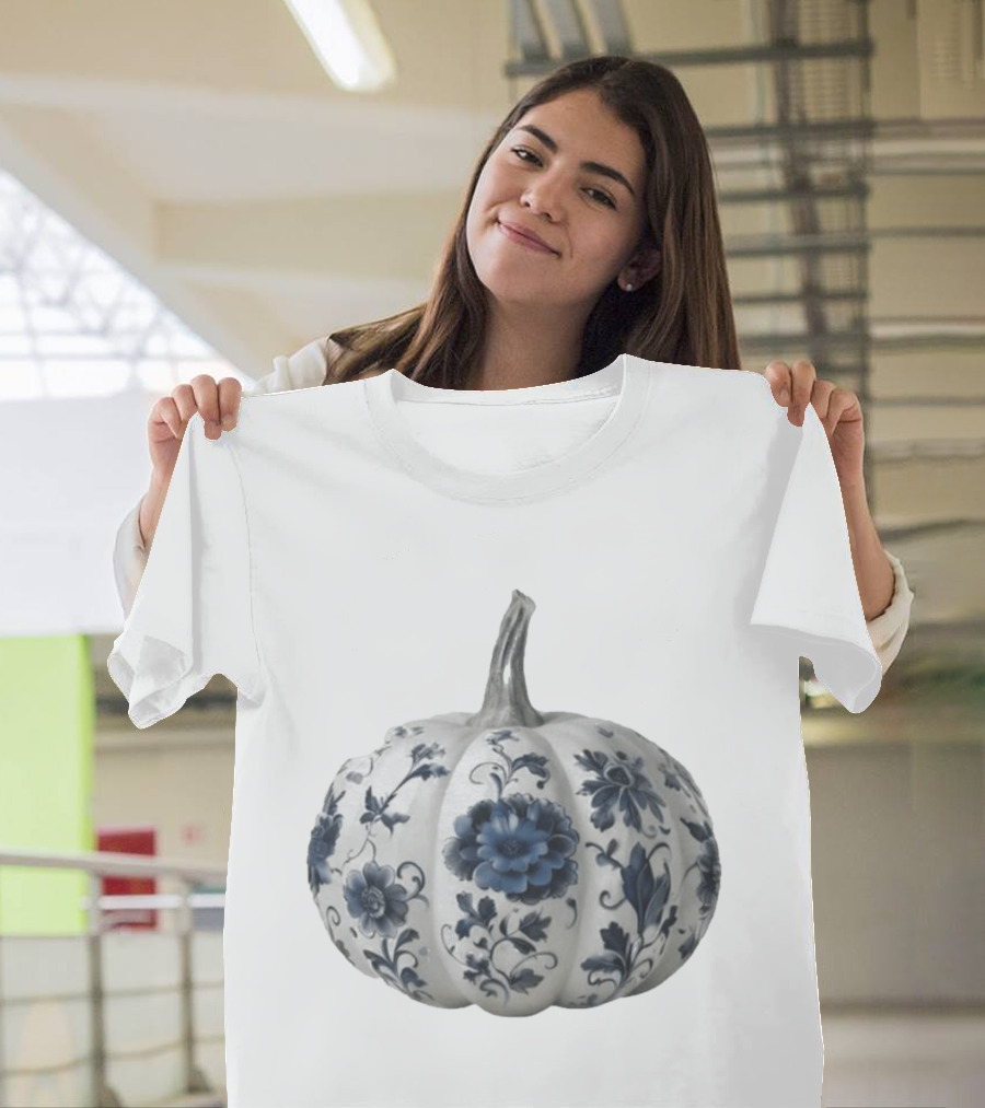 Blue Floral Porcelain Pumpkin China Blue Pumpkin Decor T-Shirt