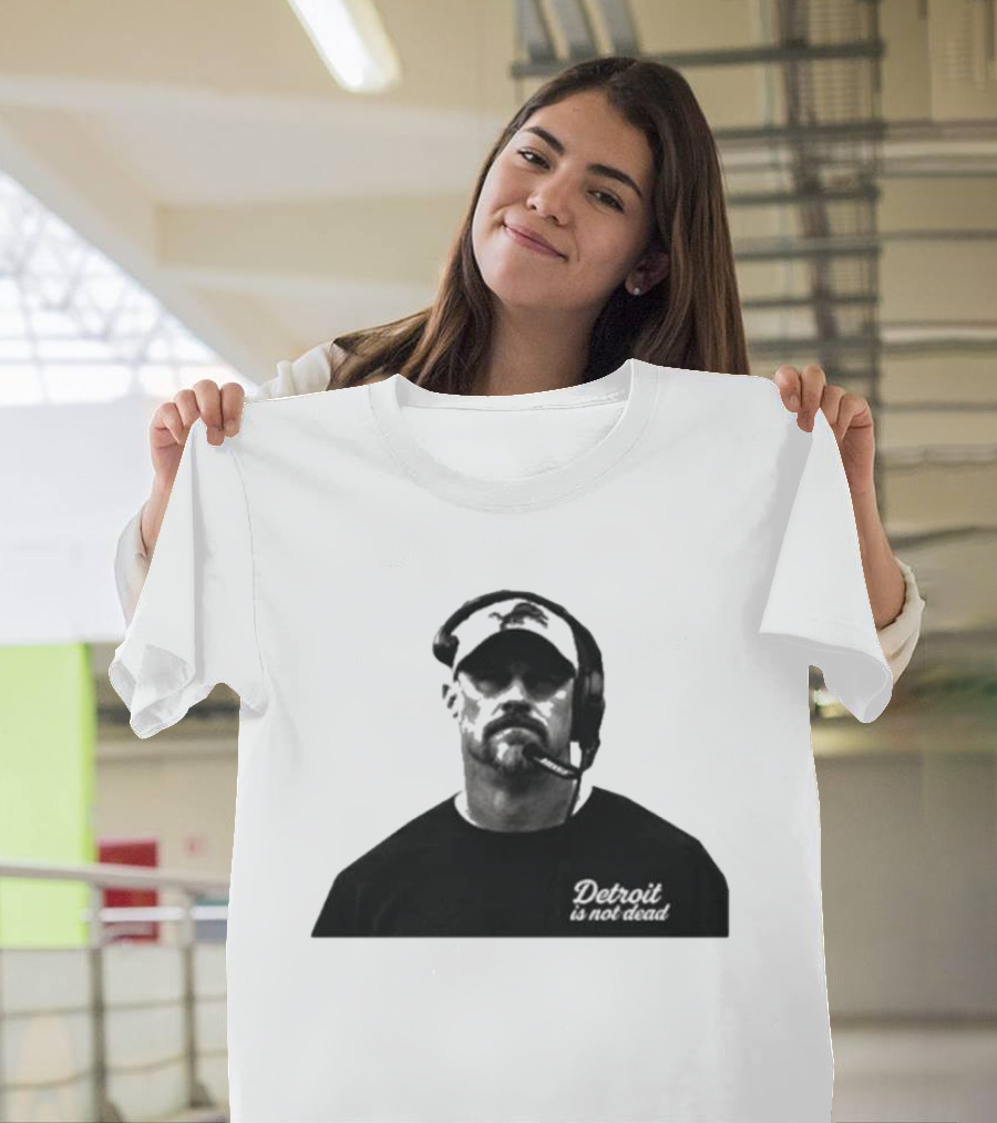Dan Campbell 2026 Detroit Is Not Dead Headset Coach Monochrome Detroit Football T-Shirt