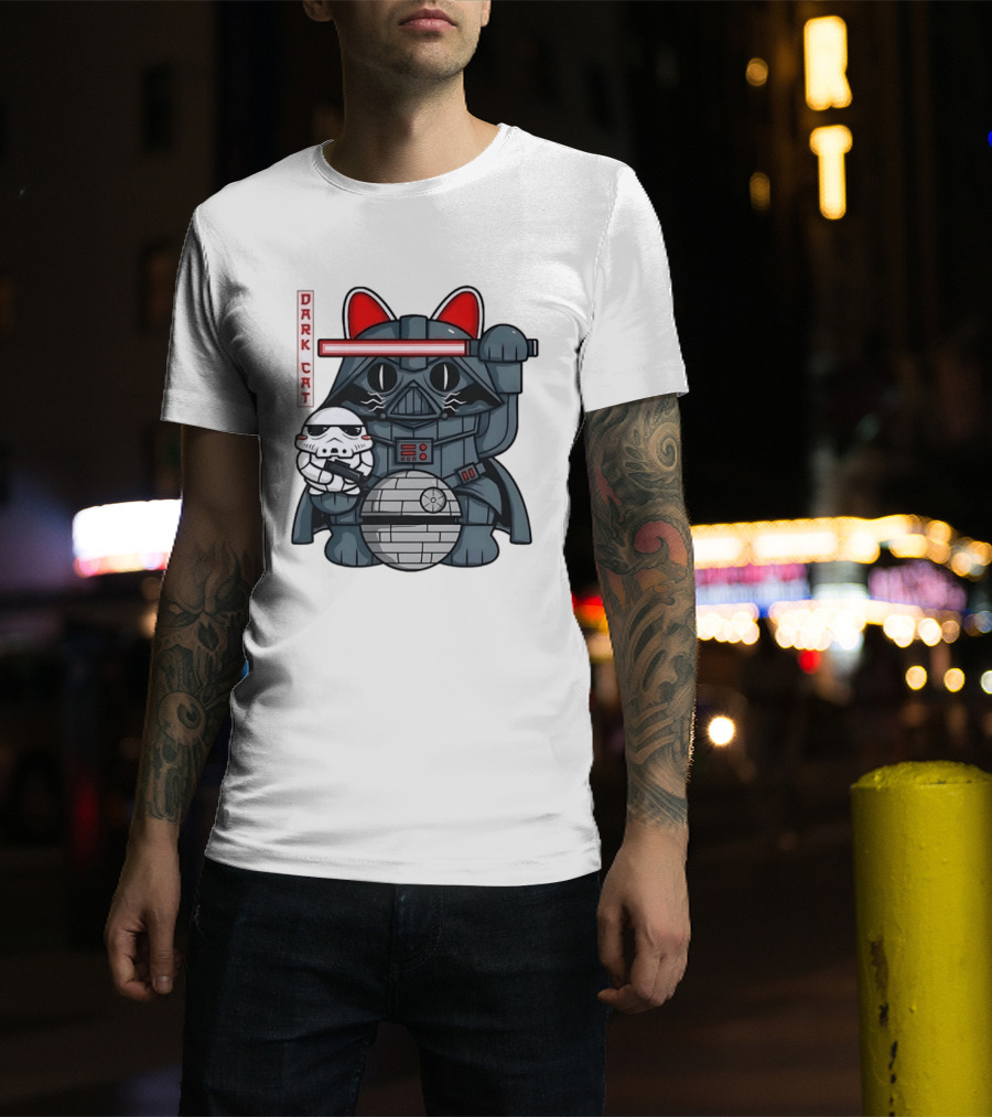 Dark Cat Vader Star Wars Cat Holding Stormtrooper Helmet T-Shirt