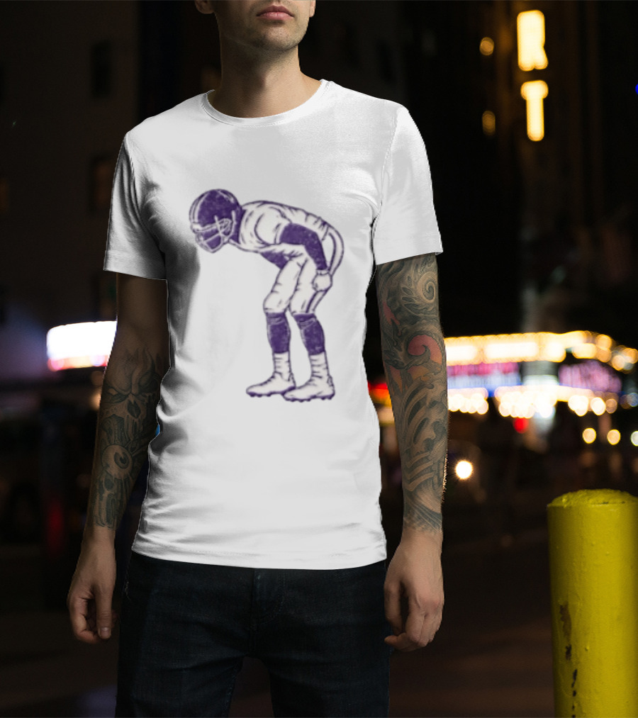 Distressed Purple American Football Player Resting Pose Vintage Look T-Shirt