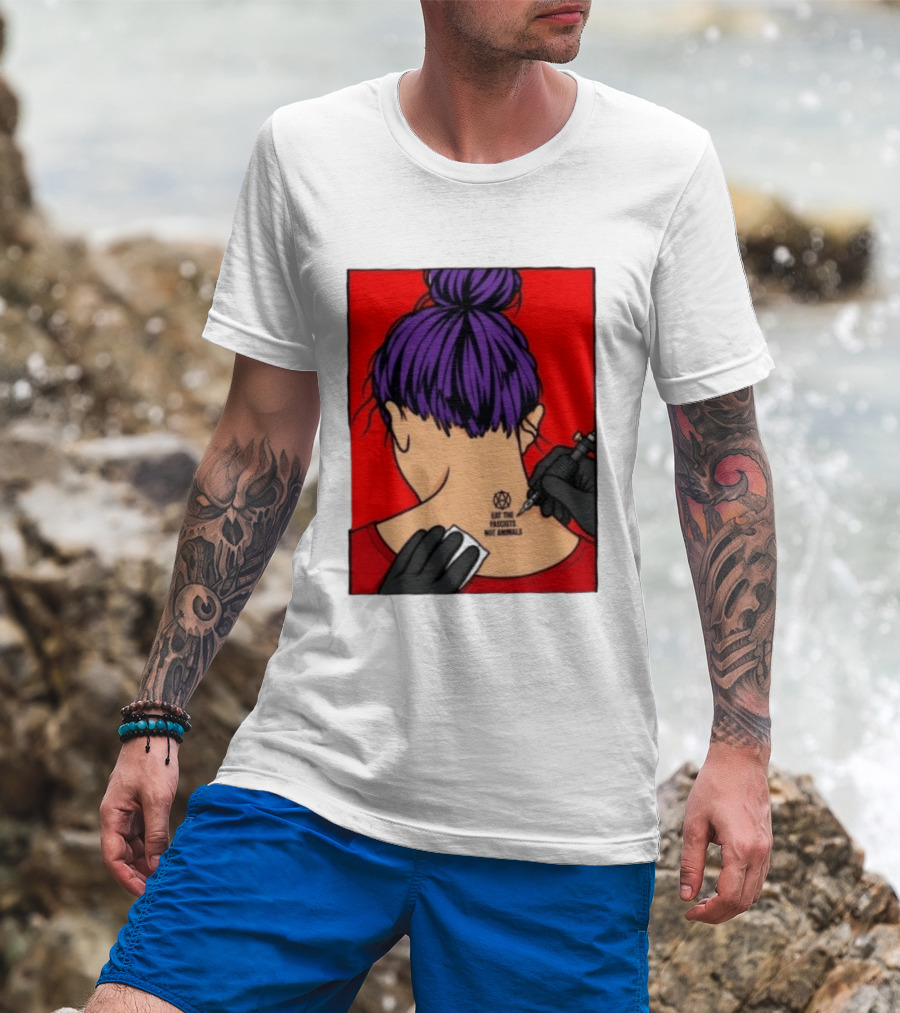 Eat The Fascists Not Animals Tattoo Anarchist Purple Hair Red T-Shirt