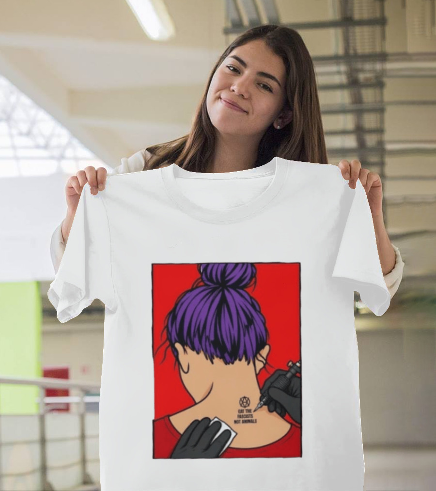 Eat The Fascists Not Animals Tattoo Anarchist Purple Hair Red T-Shirt