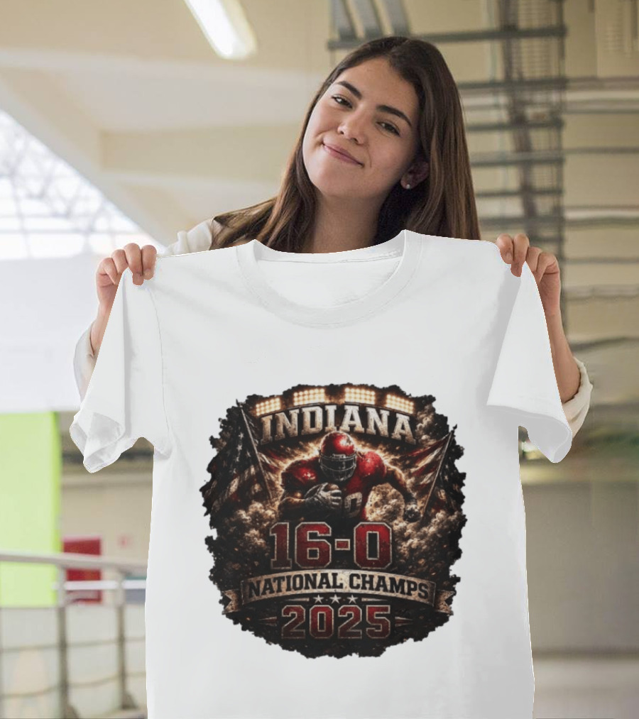 Indiana 16 0 National Champs 2025 Football Victory Celebration T-Shirt