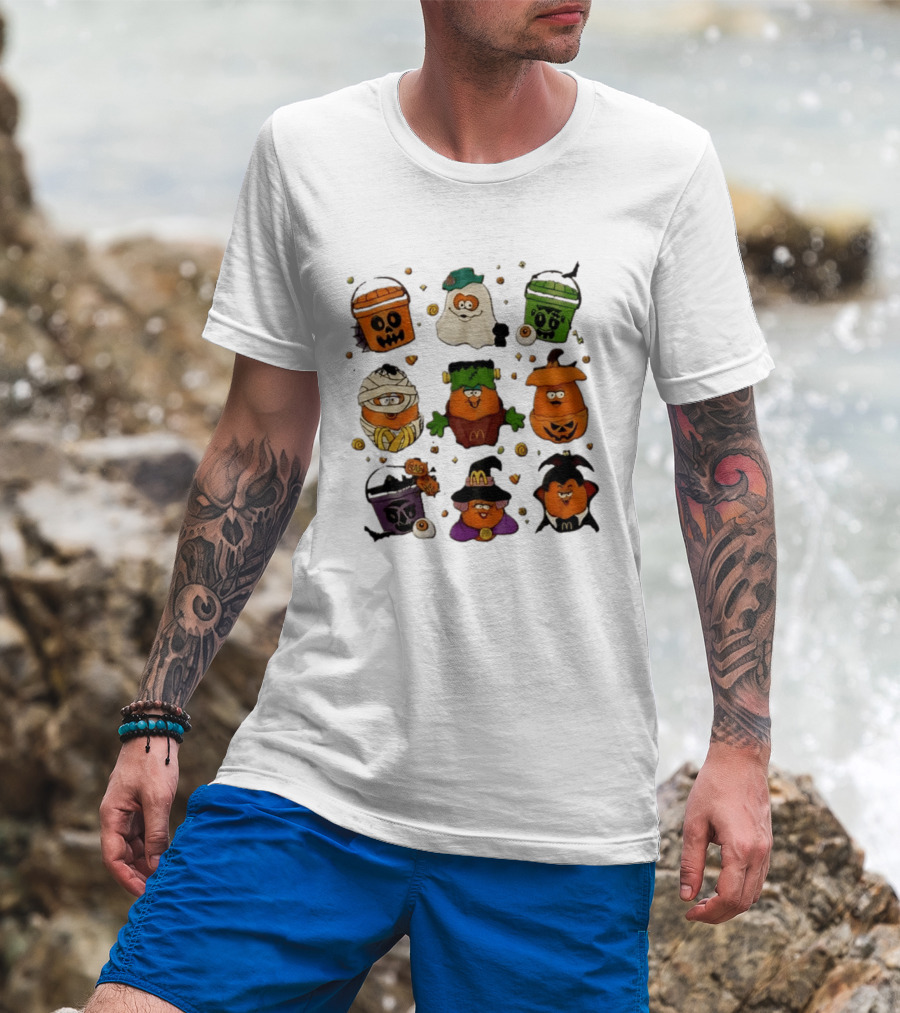 McDonalds Halloween McNugget Buddies Characters Pumpkin Witch Dracula Mummy Ghost Frankenstein T-Shirt