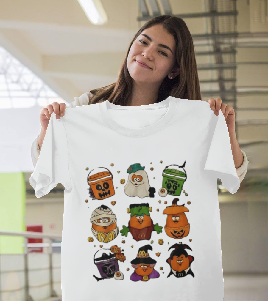 McDonalds Halloween McNugget Buddies Characters Pumpkin Witch Dracula Mummy Ghost Frankenstein T-Shirt