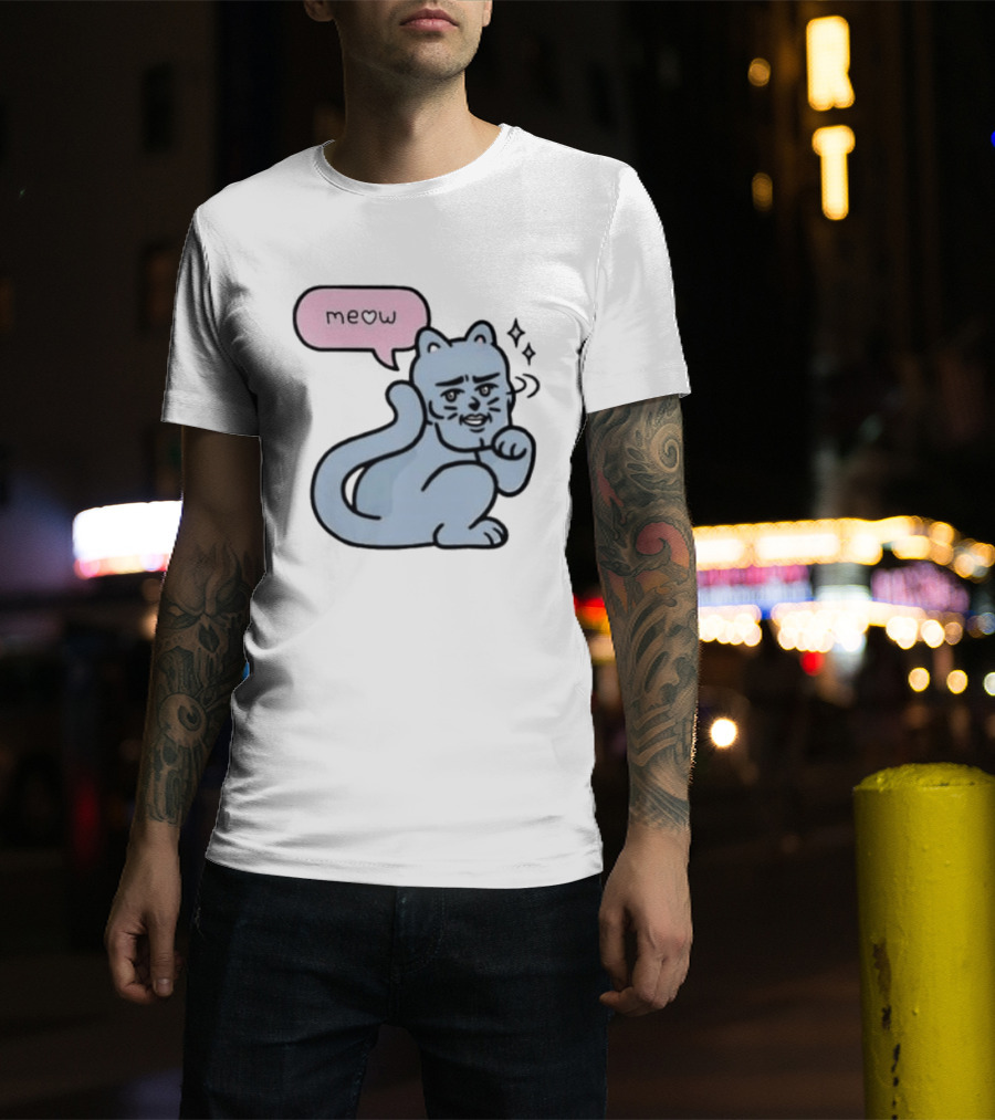 Meow Meme Cat With Human Face And Sparkles T-Shirt