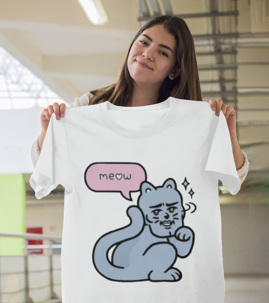 Meow Meme Cat With Human Face And Sparkles T-Shirt