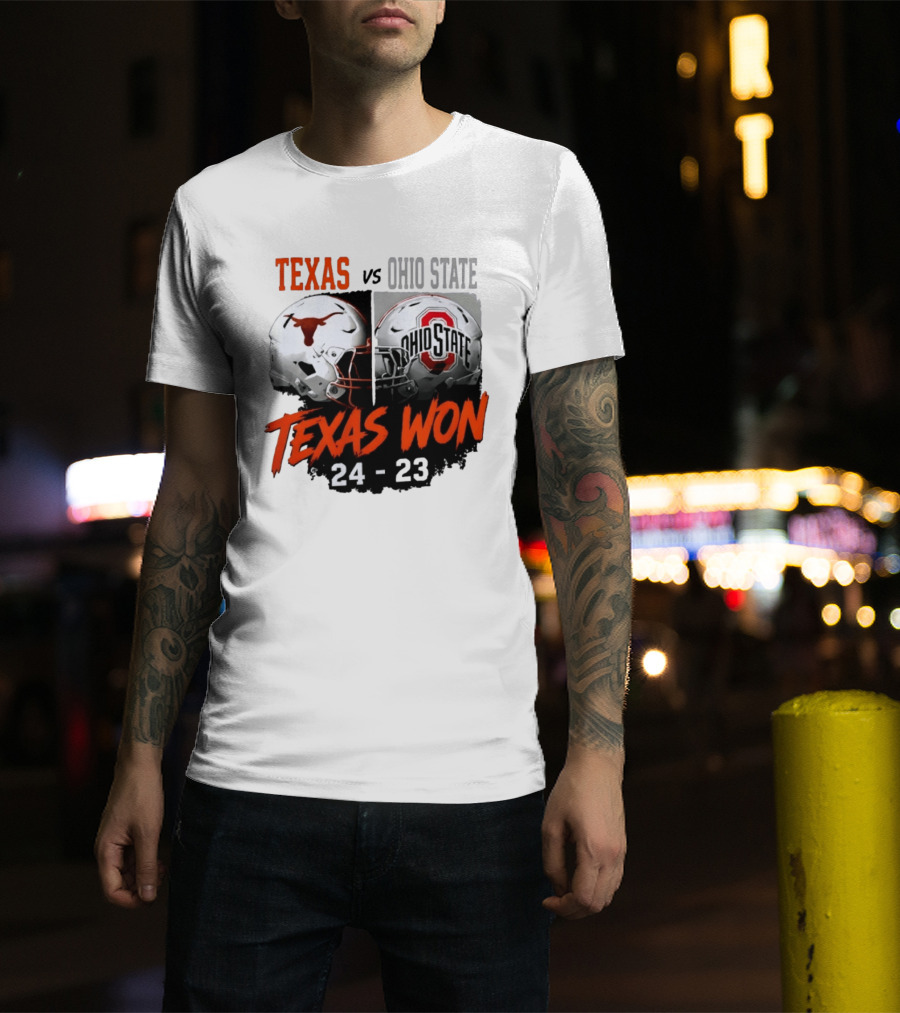 Texas Vs Ohio State 2026 Texas Won 24 23 Helmet Matchup T-Shirt