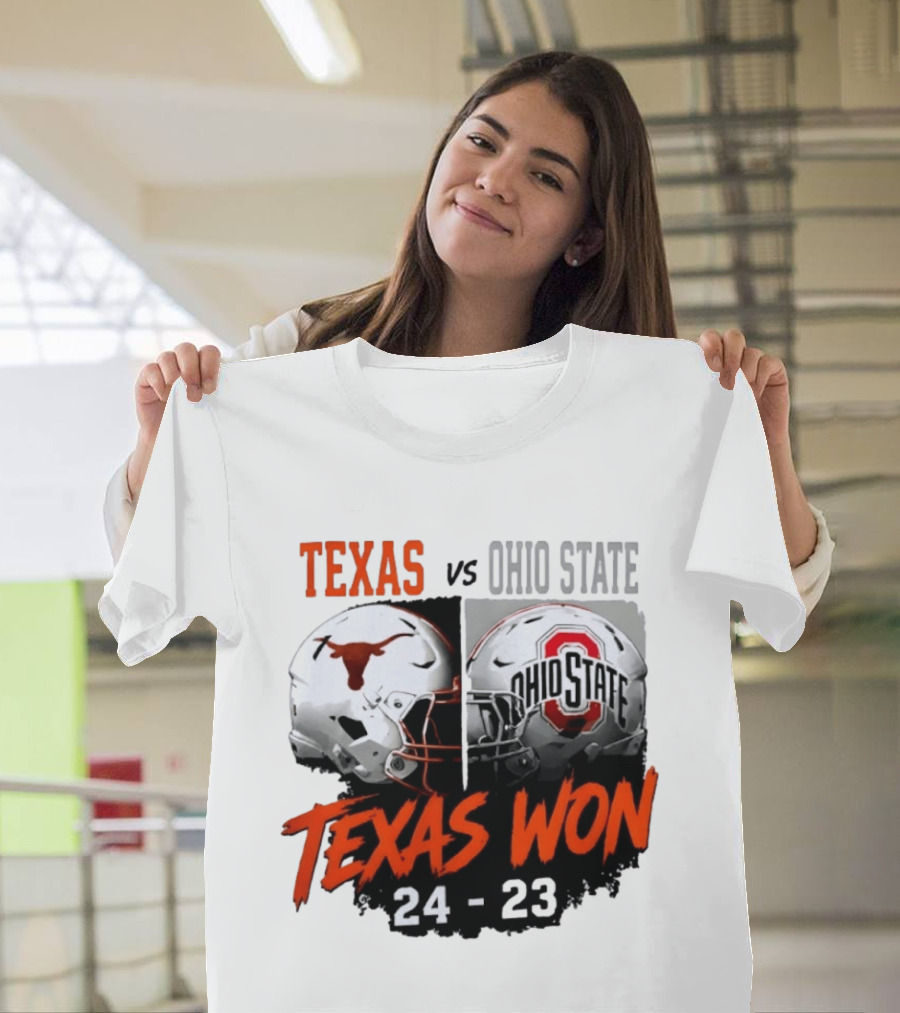 Texas Vs Ohio State 2026 Texas Won 24 23 Helmet Matchup T-Shirt