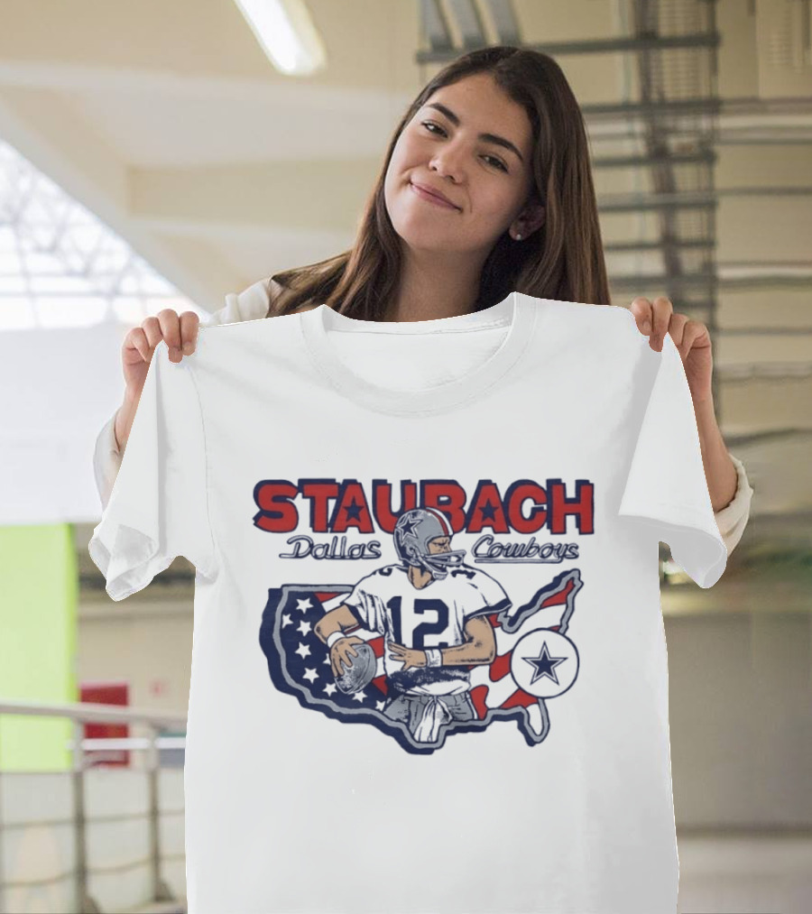 Staubach Dallas Cowboys 12 USA Map Star Helmet Football T-Shirt