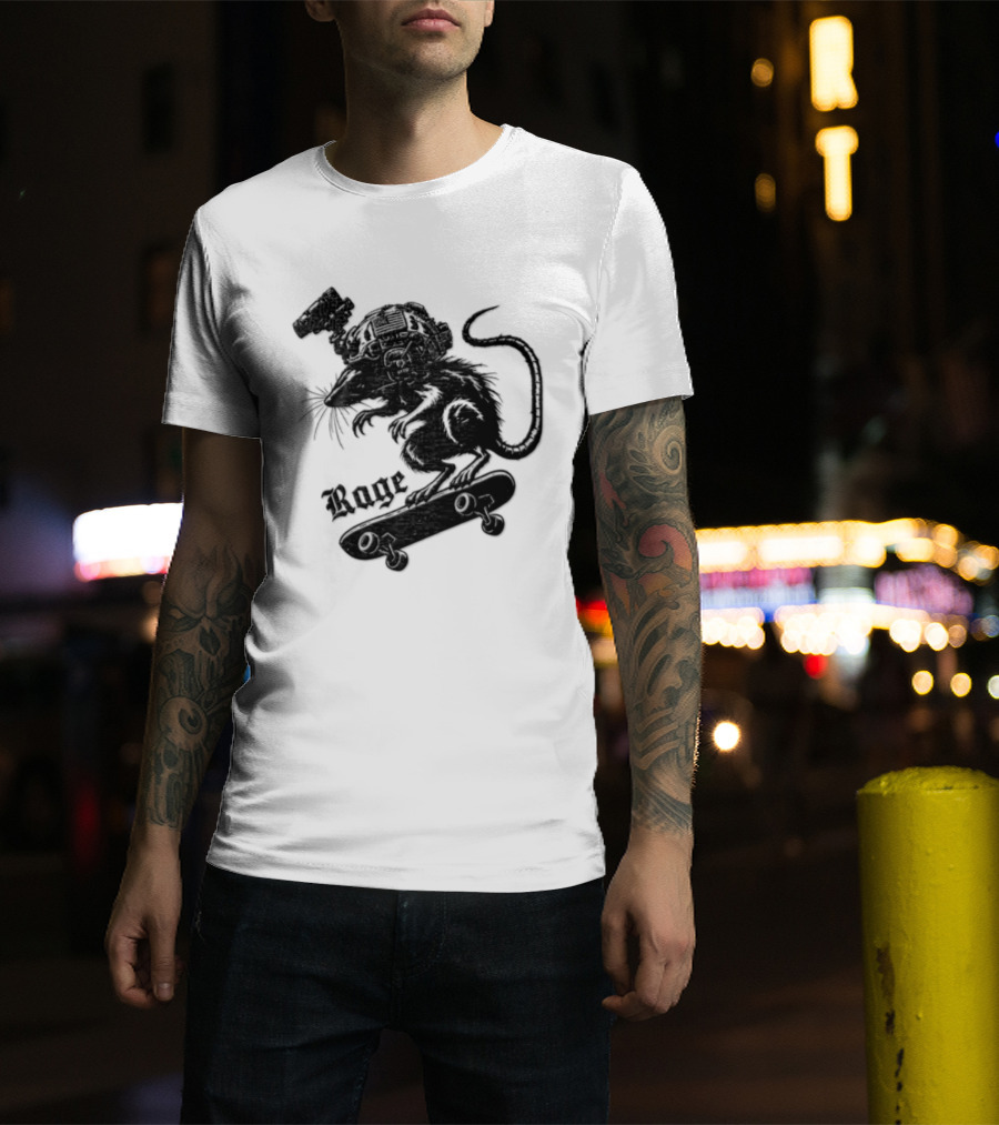 Skater Rat Tactical Helmet Night Vision Rage Skateboarding Adventure T-Shirt