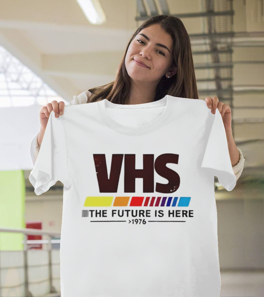 VHS The Future Is Here 1976 Retro Color Stripes T-Shirt
