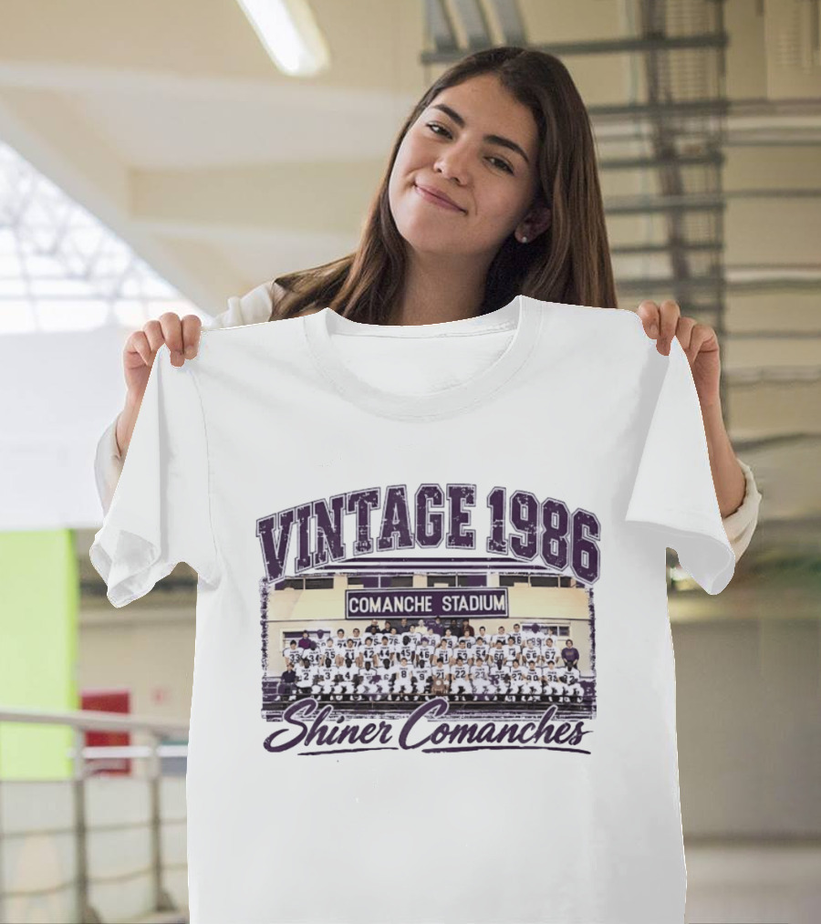 Vintage 1986 Shiner Comanches Comanche Stadium Football Champs T-Shirt