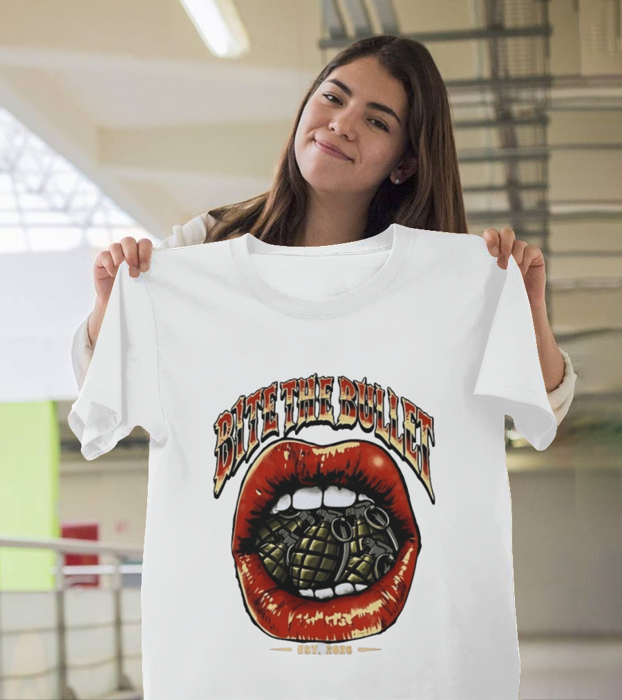 Bite The Bullet Grenade Lips Est 2026 Edgy T-Shirt