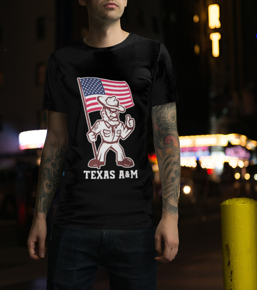 Texas A&M Drill Sergeant With American Flag Reveille T-Shirt