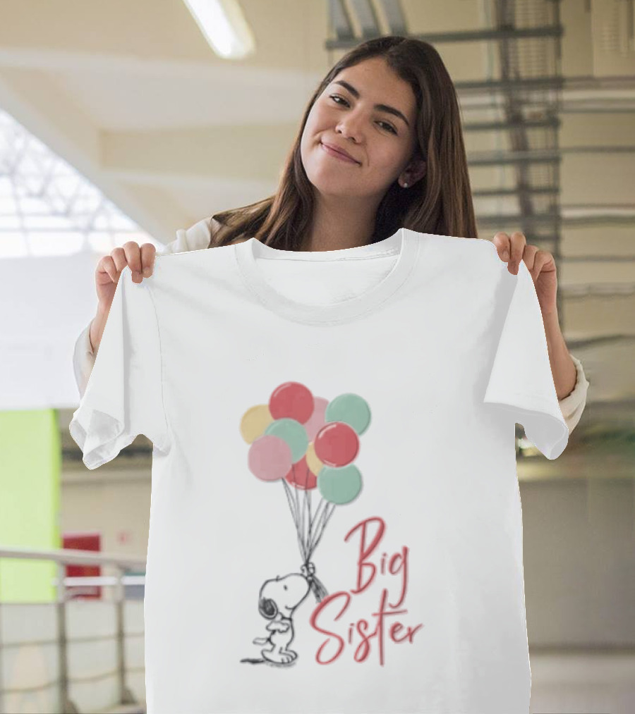 Peanuts Snoopy Big Sister Pastel Balloons Cartoon Dog T-Shirt