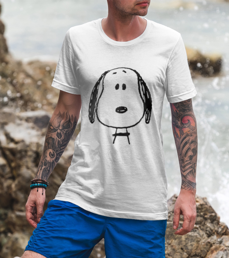 Peanuts Snoopy Dog Head Front Facing Black Line Cartoon Drawing T-Shirt