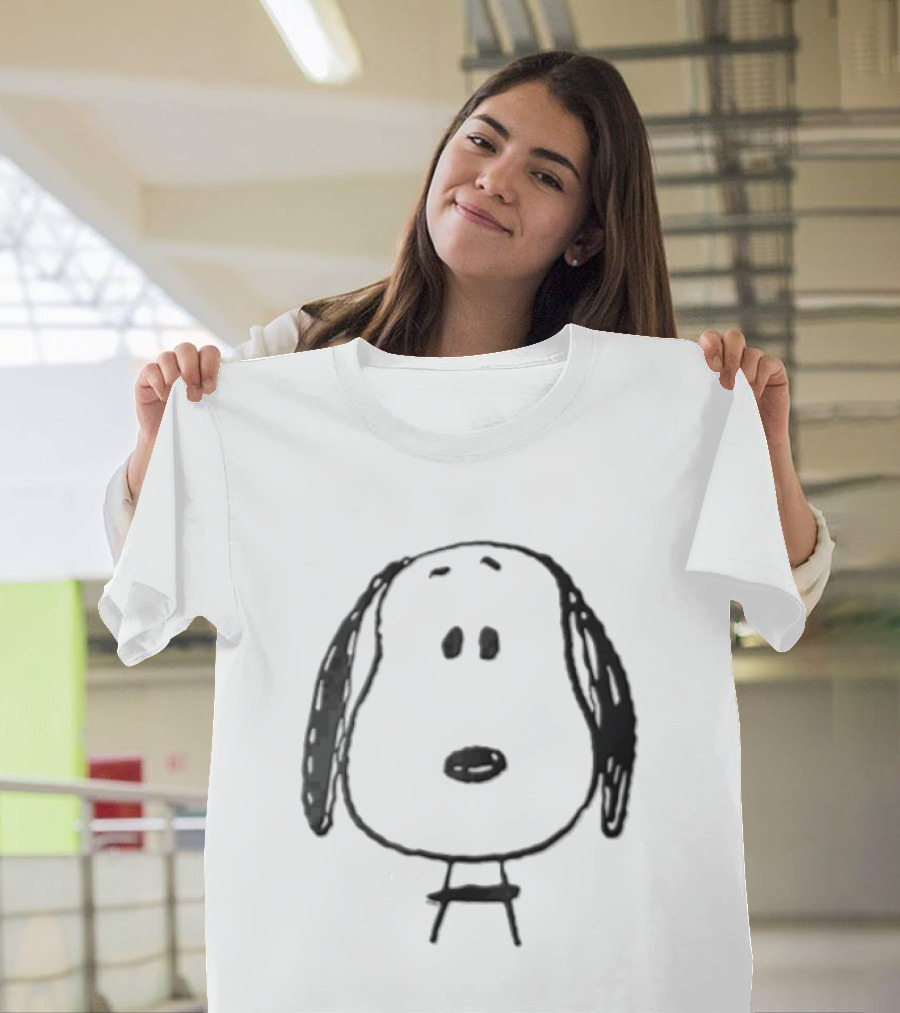 Peanuts Snoopy Dog Head Front Facing Black Line Cartoon Drawing T-Shirt