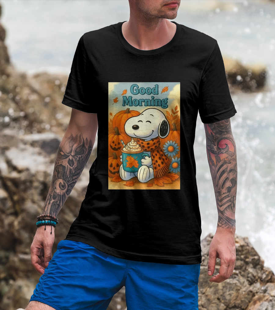 Snoopy Good Morning Autumn Pumpkin Latte Halloween T-Shirt