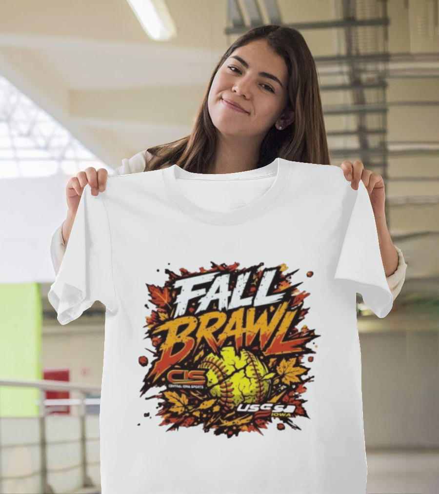USSSA Fall Brawl Central Iowa Sports Tournament 2026 With Autumn Leaves And Softball T-Shirt