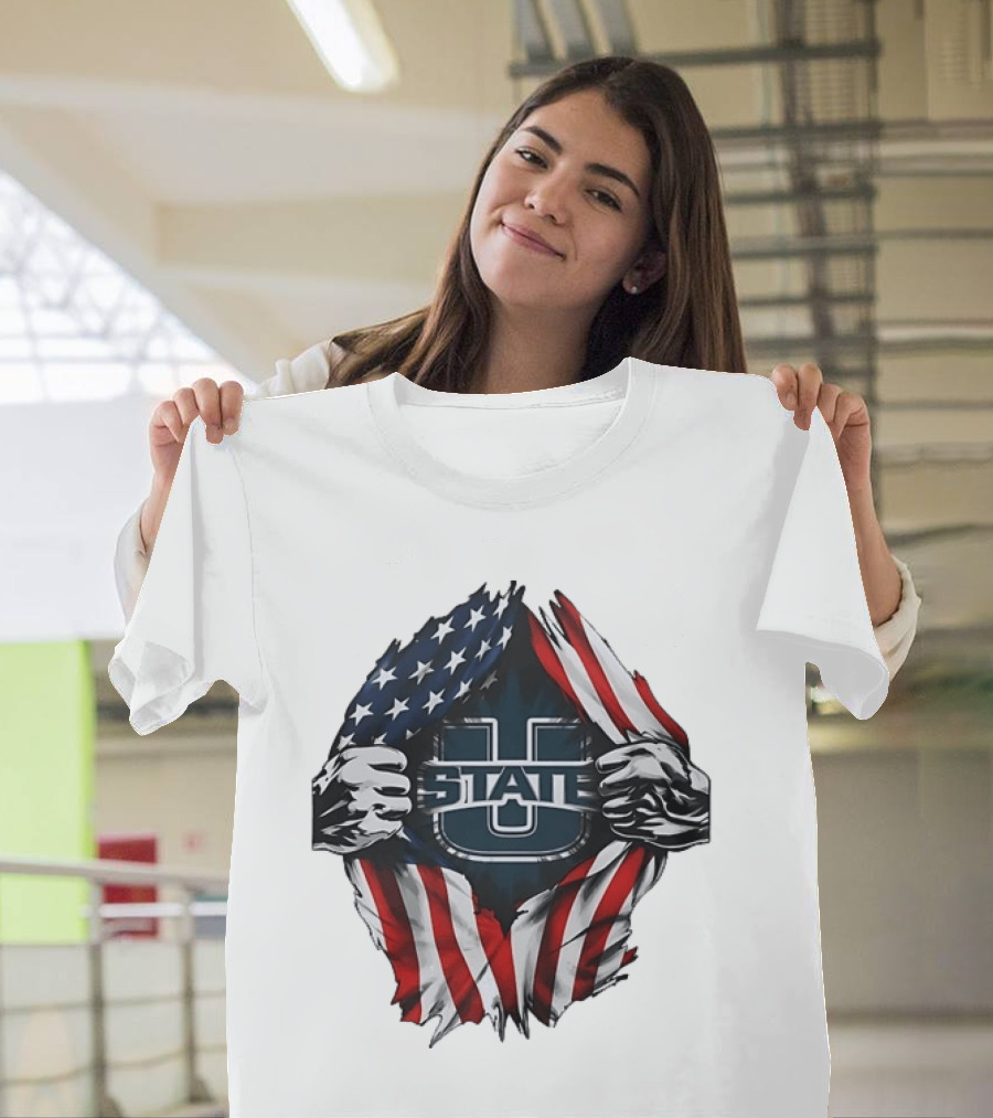Utah State University American Flag Ripped U State T-Shirt