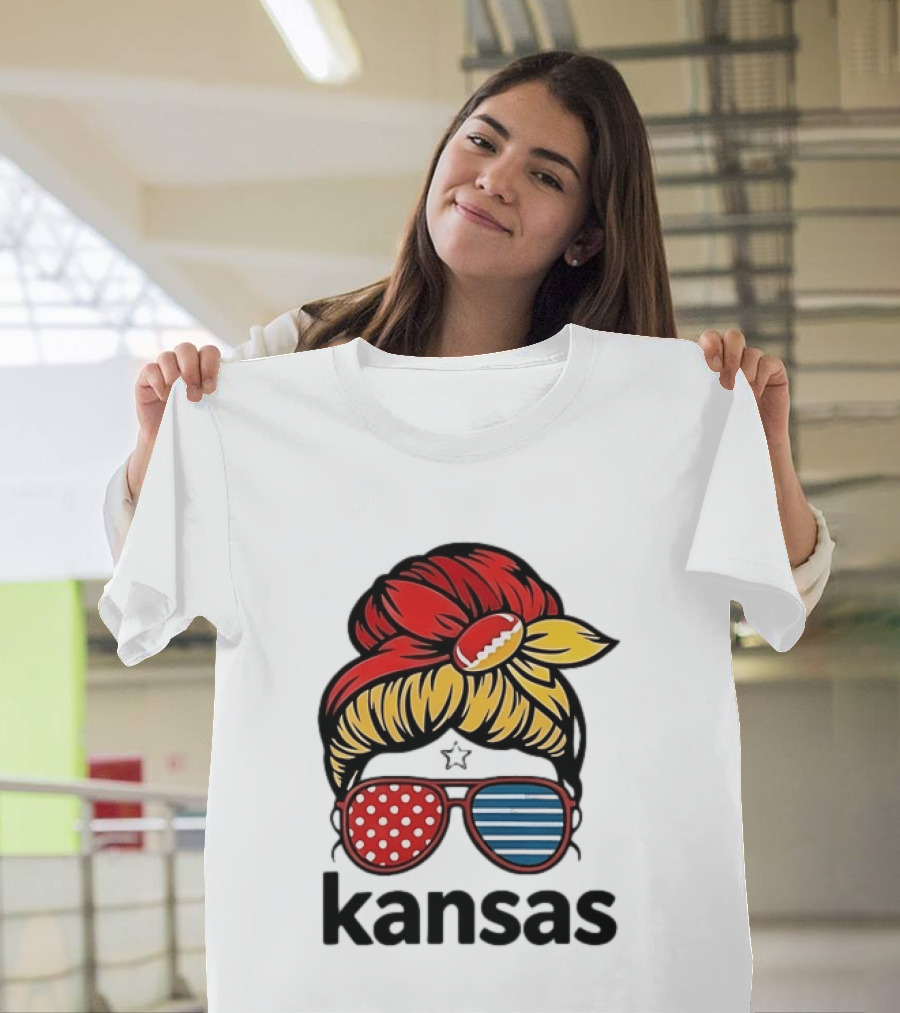 Kansas City Chiefs Royals Football Game Day Messy Bun Girl T-Shirt