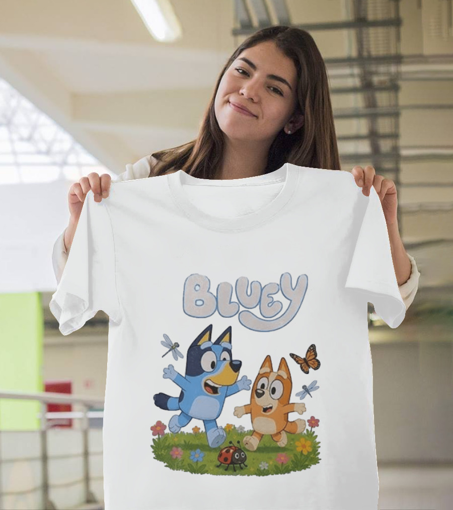 Bluey And Friends Playing With Bugs And Butterflies In The Meadow T-Shirt